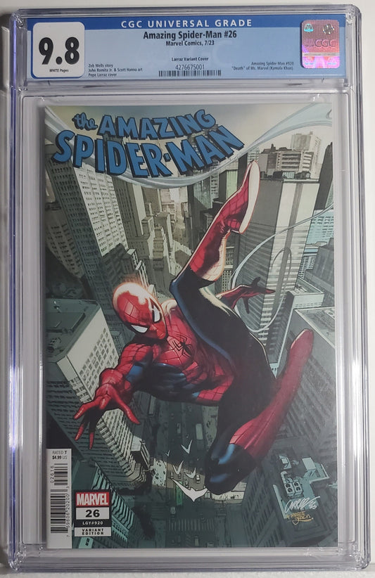 AMAZING SPIDER-MAN (6TH SERIES) #26 CGC 9.8 NM/MT Pepe Larraz Variant Cover; "Death" of Ms. Marvel (Kamala Khan)