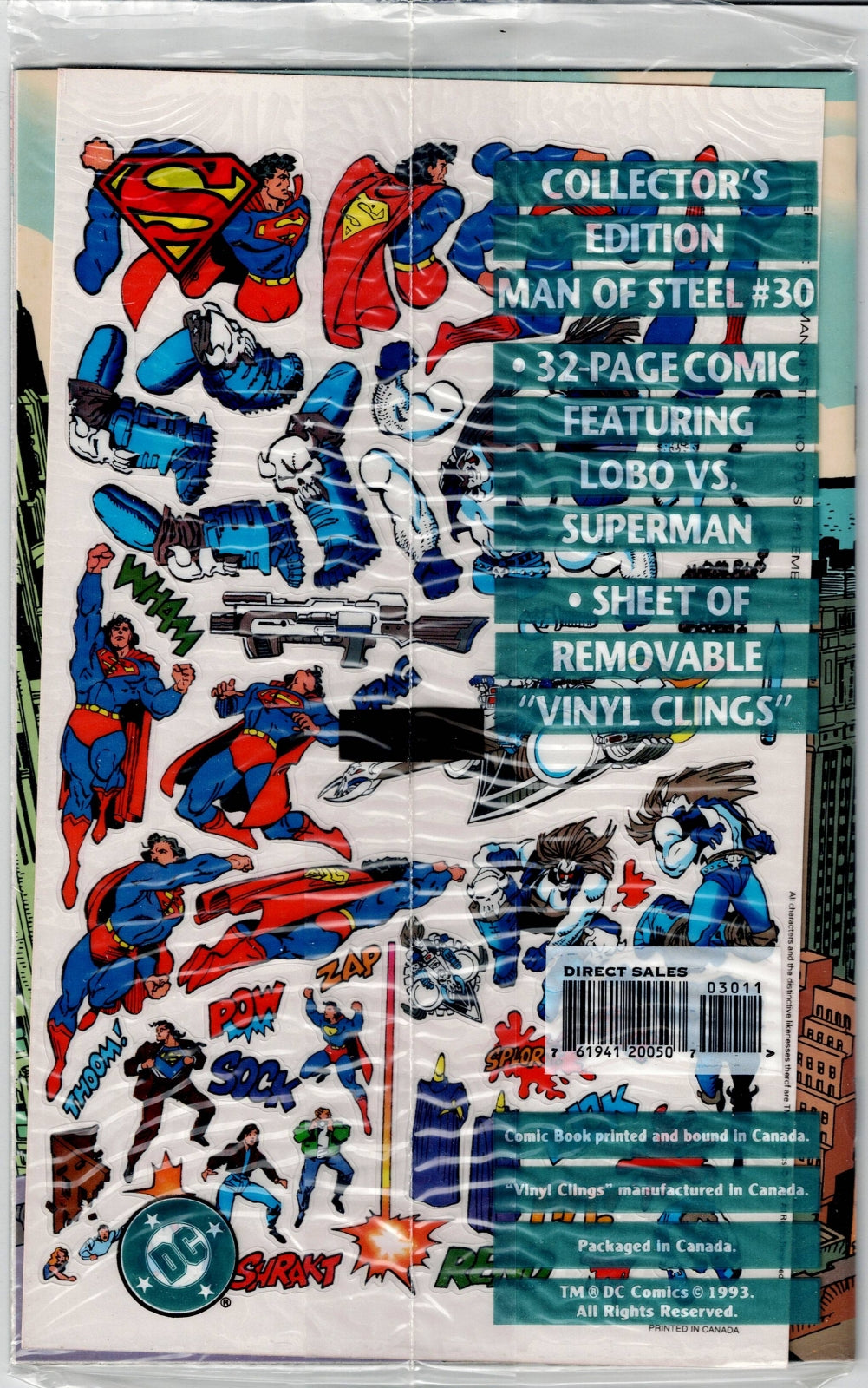 SUPERMAN: THE MAN OF STEEL # 30 NM Special Vinyl Cling Cover in Sealed Polybag